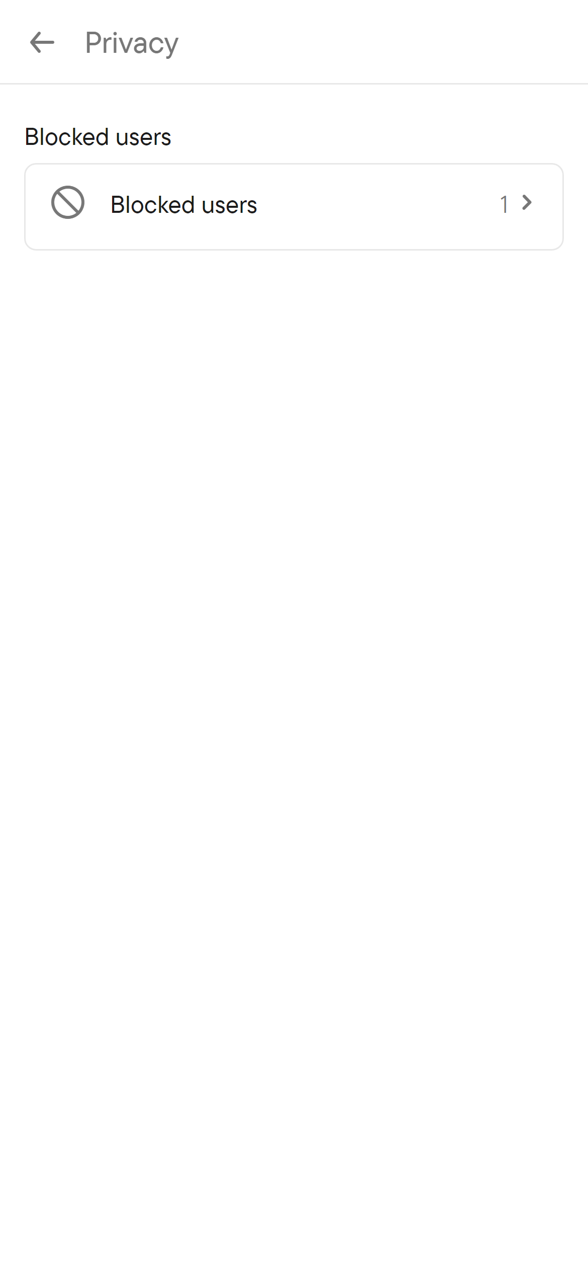 Blocked users are listed under Privacy. The Privacy page with a Blocked users row showing a count.