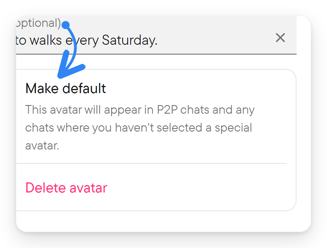 The Make default row of the avatar editor.