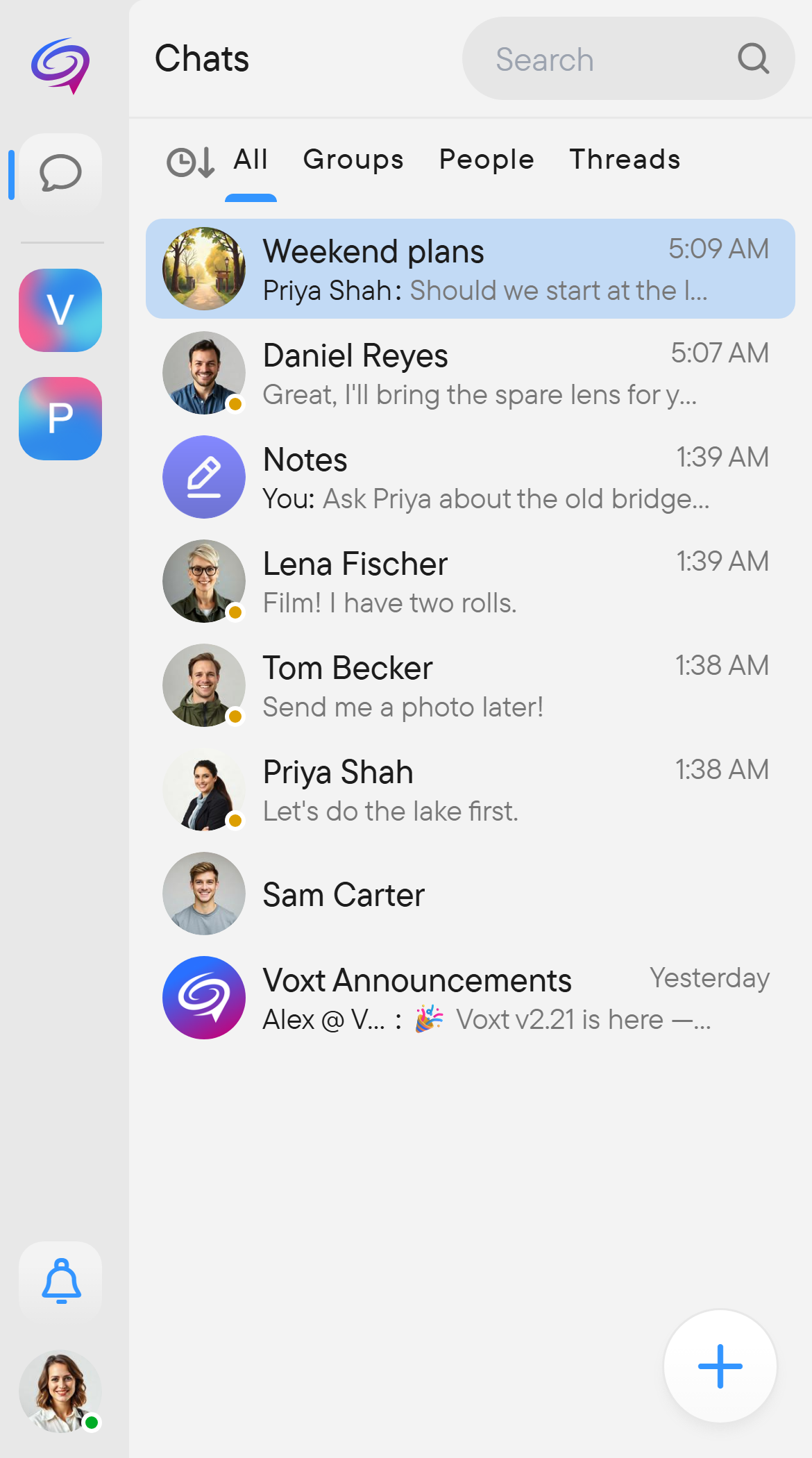 On a phone the chat list is its own panel. A phone screen showing only the chat list.
