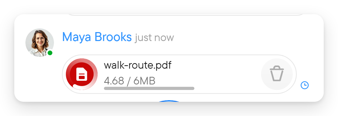 Wait for the upload to finish. A message with an attachment whose upload is still in progress.