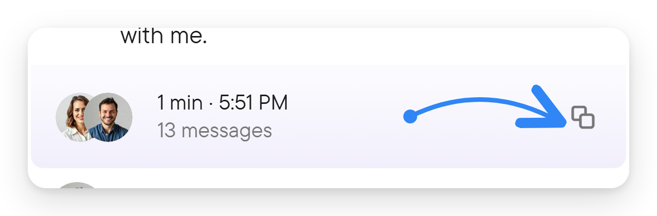 The footer of a conversation block with the Copy button marked.