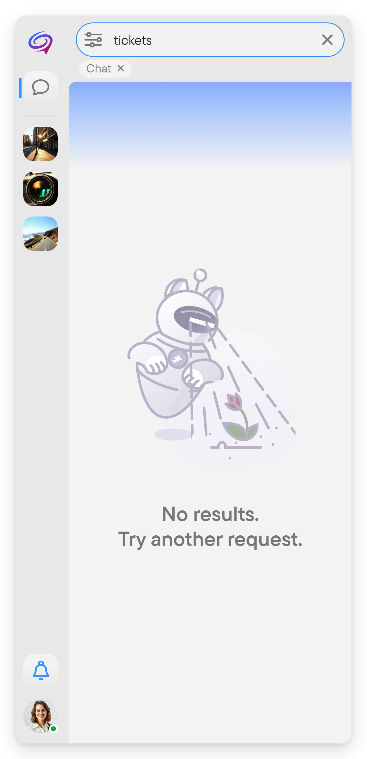 A search restricted to one chat returned no result.