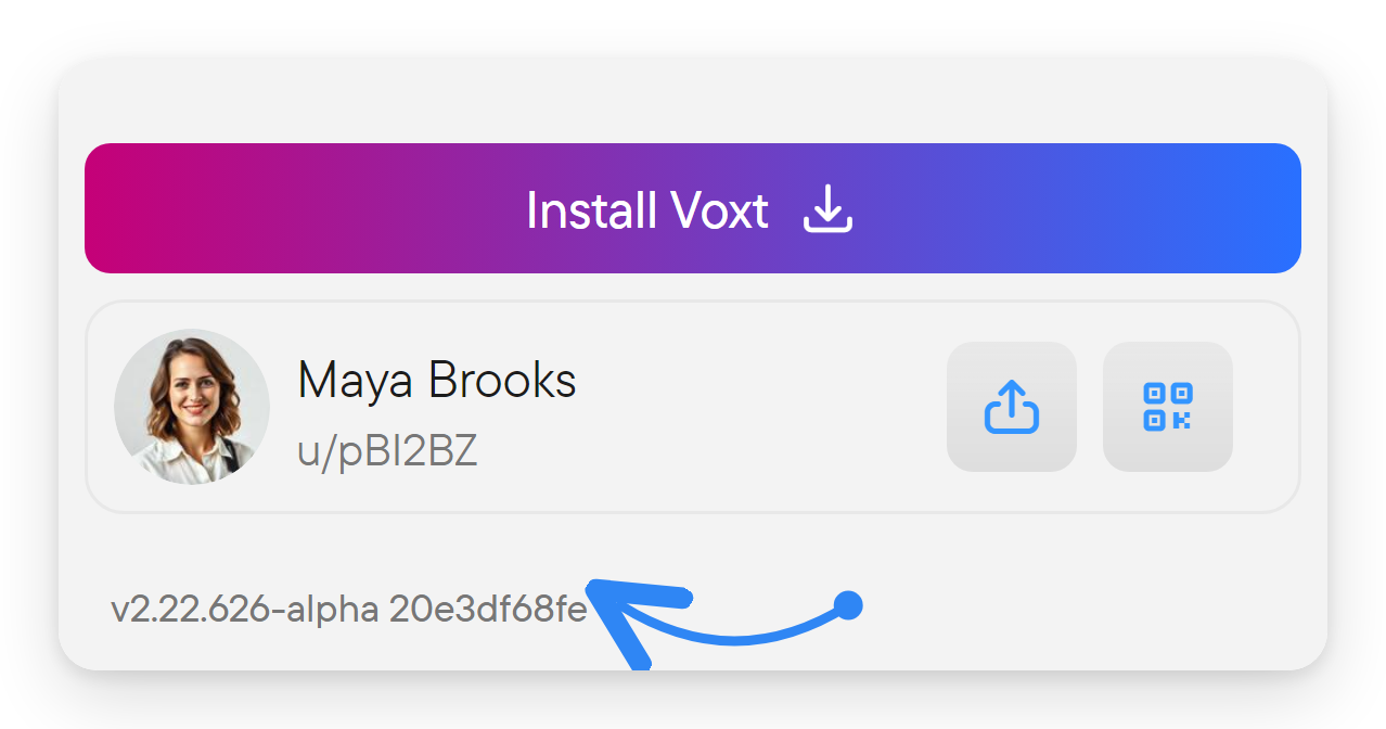 The settings menu footer showing the app version and commit.